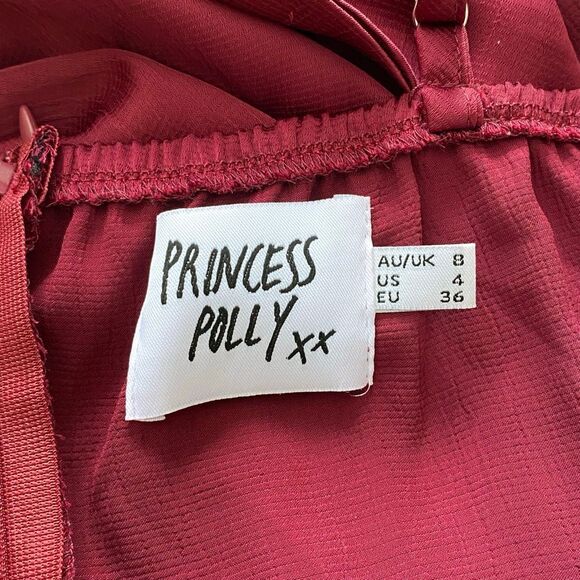 Princess Polly Red Wrap Mini Dress Women’s Size 4 Adjustable Straps Ruffle Hem - Picture 3 of 6